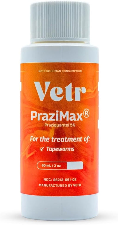Liquid Intestinal Support for Dogs and Cats with Vetr PraziMax - Targets Tapeworms - 60mL Bottle with Dropper - Roasted Chicken Flavor