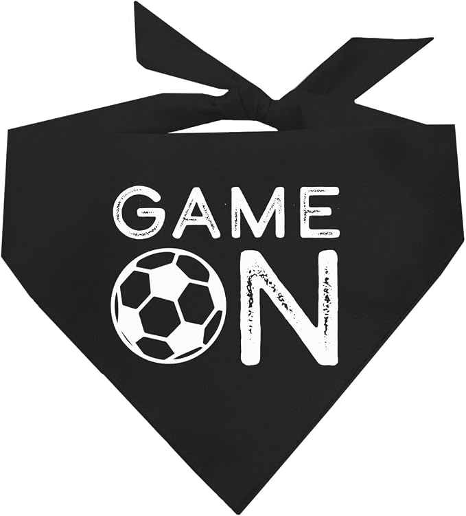 Game On Soccer Dog Bandana | 100% Cotton Adjustable Triangle | Made in USA | Soccer| Sports | Biggest Fan | Game Day | Black, One Size (1073)