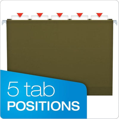 Pendaflex Hanging File Folders, 25 Pack, Green, 2" Expansion, Letter Size (8.5" x 11"), Reinforced, 5 Tab Positions, Durable Hanging Files for Office and Document Organization