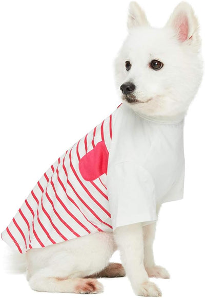 Blueberry Pet Soft & Comfy Summer Vacation Beach Cotton Dog T-Shirt in Pink Stripes, Sea Lover Shirt Tank Top Clothes, Back Length 18", for Large Dogs