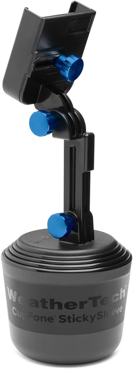 CupFone with Extension – Adjustable, Universal Cup Holder Cell Phone Mount Car & Truck Accessory – Best Design for iPhone & Smartphone Charging – Royal Blue Metal Knobs