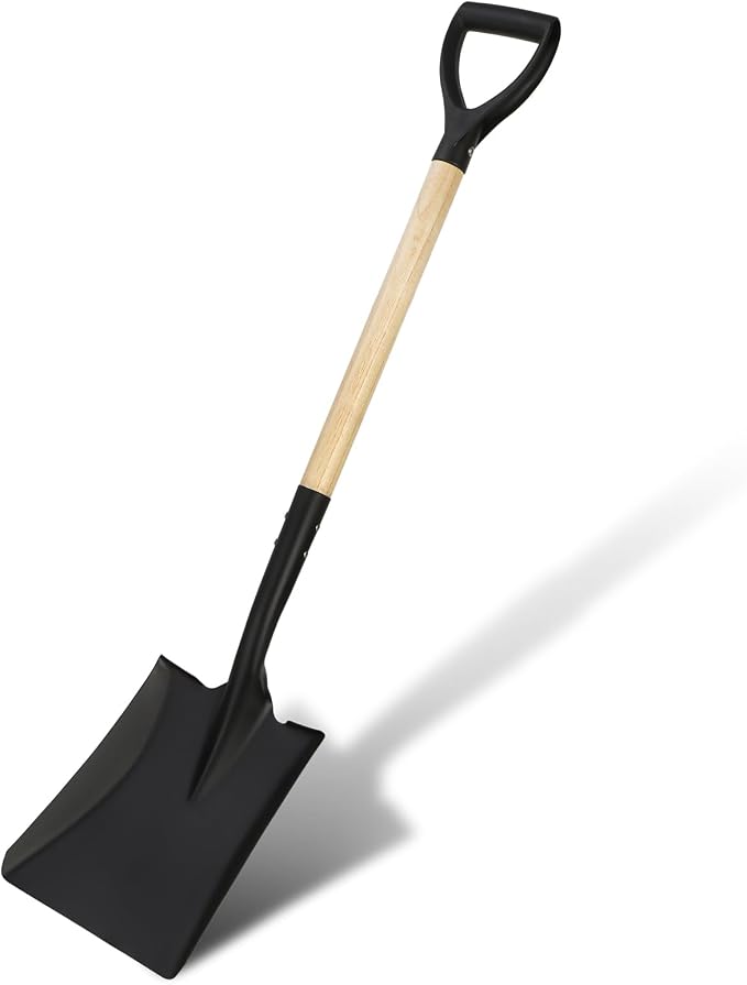 41-Inch Square Spade Shovel, Wooden Handle with D-Grip & Heavy Duty Alloy Steel Flat Head Transfer Shovel, Ideal for Landscaping, Digging, Soil Moving, Cleanup Job & Yard Projects