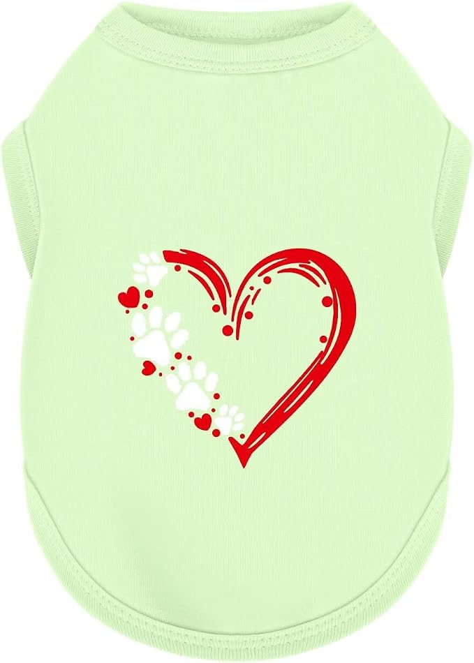Discover Cozy Sleeveless Canine Wear: Soft, Lightweight, and Breathable Cotton Dog Shirt Featuring Heart and Paw Graphics. Vest Tank Top is Ideal for Small, Medium, and Large Breeds Light Green S