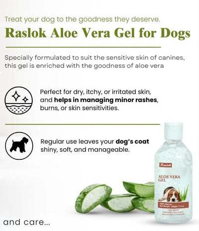Raslok Aloe Vera Gel for Dog (Canine) 99% Natural, Hydrating Skin & Coat Care – Free from Paraben, Alcohol, Fragrance & Color – 220gm (7.7oz)