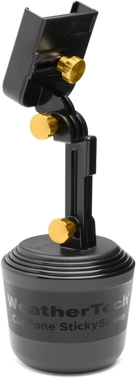 CupFone with Extension – Adjustable, Universal Cup Holder Cell Phone Mount Car & Truck Accessory – Best Design for iPhone & Smartphone Charging – Gold Metal Knobs