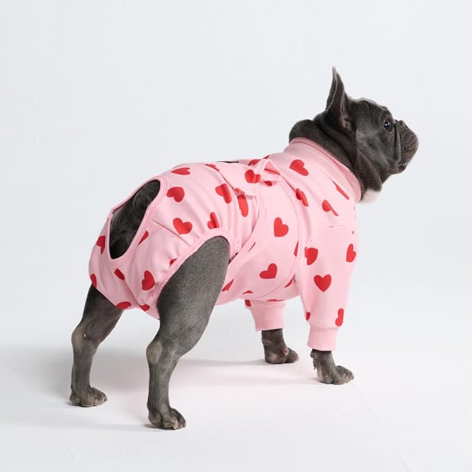 Spark Paws Dog Surgery Recovery Suit – Dog Recovery Suit After Surgery, Anti-Lick Dog Onesie, Abdominal Wound Protector, Soft Cone Alternative for Spay Neuter Male Female Pet Recovery, Pink Hearts,XL