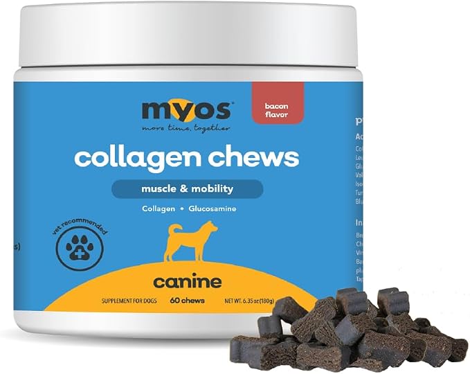 Canine Muscle & Mobility Chews – Collagen & Glucosamine for Dogs - Bacon Flavor Joint Supplement for Muscle, Bone & Joint Support, 60 Count