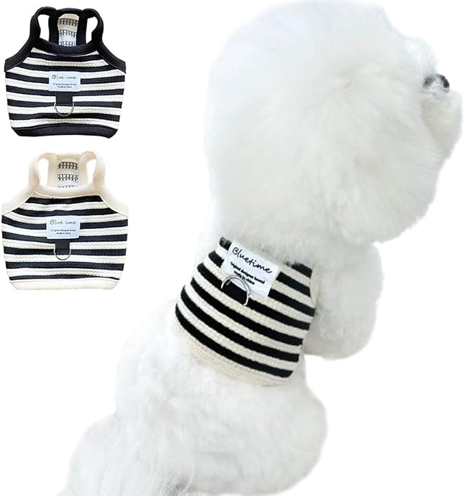 2 Pack Cotton Dog Clothes for Small Dog Girl Boy Striped Sleeveless Pet Tank Top Vest Breathable Puppy Shirt with Leash Ring Cute Cat Outfit for Tea Cup Poodle (Black Apricot, Large)