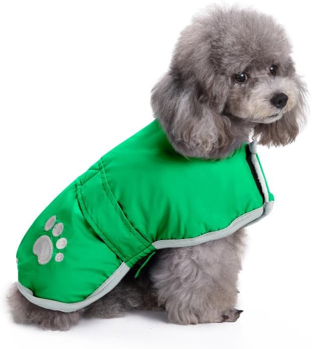 Dog Winter Coat, Cold Weather Fleece Jacket for Dogs, Waterproof Reflective Reversible, for Small, Medium and Large Dogs (Green, XS)