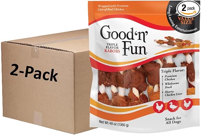 Triple Flavor Kabobs 48 Ounce, Rawhide Snack for All Dogs (2 Pack)