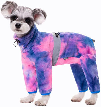 Dog Coats for Small Dogs, Polar Fleece Dog Pajamas Bodysuit, Puppy Onesies Tie Dye Jumpsuits, Dogs Warm Clothes Four-Legged, Doggie Fullbody Winter Jacket Vest