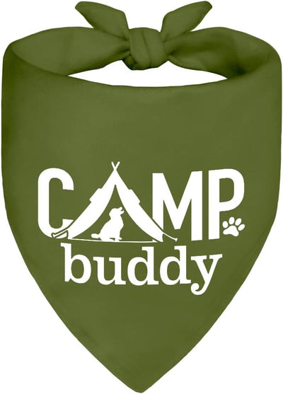 Camp Buddy Green Dog Bandana, Funny Puppy Scarf Photo Prop for Explore Outdoor Adventure Hiking Camping Mountain, Unique Gifts for Dog Lover, for Ranger, Pup Scouts Bandana