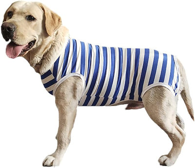 Dog’s Recovery Suit Post Surgery Shirt for Female Male Dog, E-Collar Alternative Wound Protective Clothes (Blue white-3xl)