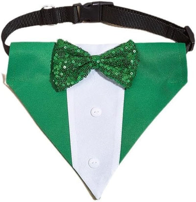 Tuxedo Dog Collar for Wedding Engagement and Birthday, Formal Dog Bandana Collar Costume with Bow Tie and Adjustable Buckle,Suitable for Small Medium Large Dog. (Green, L)