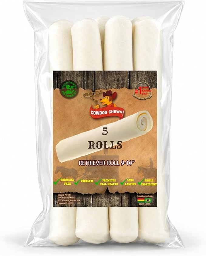 Retriever Roll 9-10 inch All Natural Rawhide Dog Treat (5 Pack)