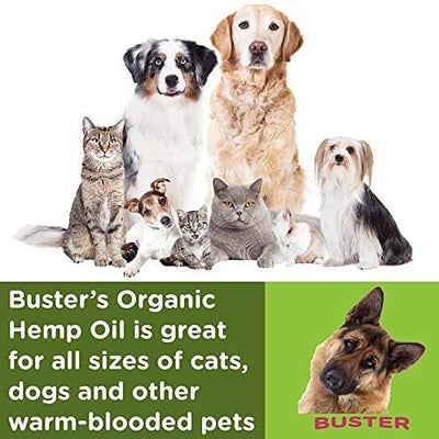 Busters Large 60ml Bottle, 2mth Supply, Organic Hemp Oil for Dogs and Cats 555000, Made in USA Perfectly Balanced Omega 3 6 9 Supports Hips and Joints Calming Drops
