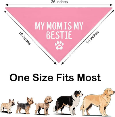 My Mom is My Bestie Pink Dog Bandana, Funny Pet Bandana Adjustable Scarf Triangle, Photo Prop Accessory Decor for Mom's Day, Thanksgiving Gifts for Puppy Mom Petlover Aunty Sister