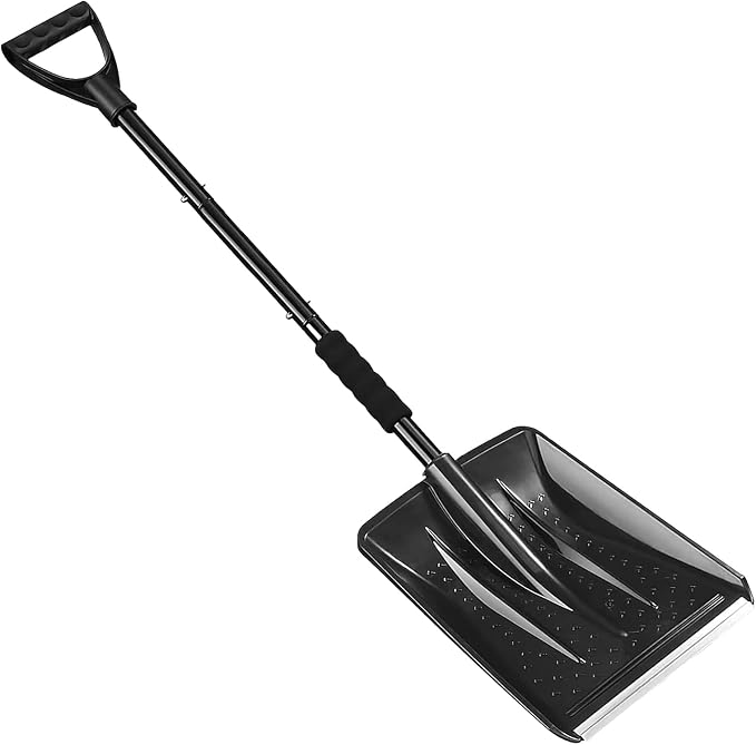 Snow Shovel, 2024 New Upgrade Large-Capacity Lightweight Aluminum Portable Snow Shovel, Snow Shovel for Snow Removal,Shovel for Garden, Car, Camping with Extra Ice Scrape (Black)