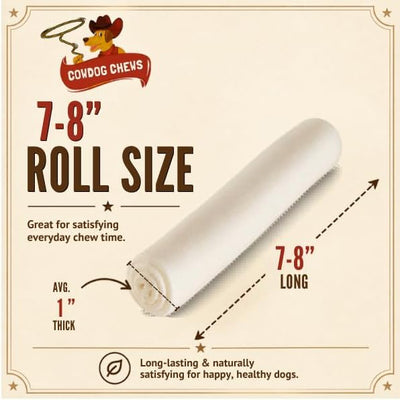 Cowdog Chews Beefhide Roll (7-8 inch) Long Lasting Dog Treat Bone, Great for Dental Health and Aggressive Chewers (20 Count)