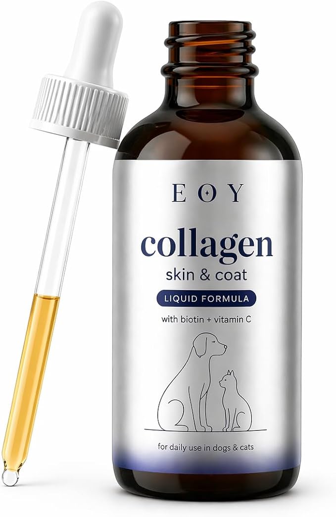 Liquid Collagen for Dogs & Cats, Joint Support, Skin & Coat Supplement, Grass-Fed Collagen with Biotin, Vitamin C & Hyaluronic Acid, Itchy Skin Support, 4 Fl Oz