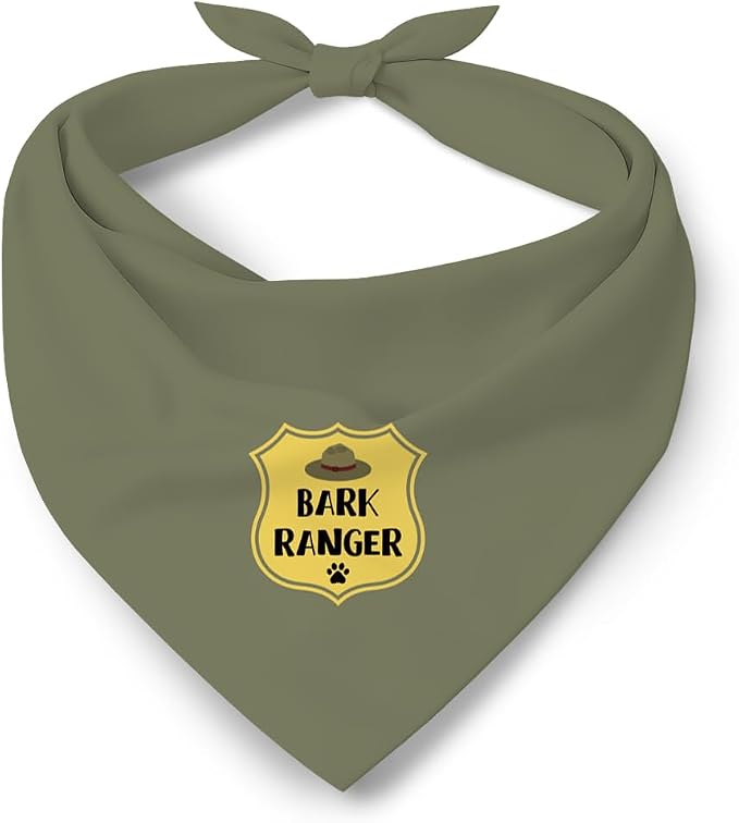 Bark Ranger Dog Bandana, Funny Park Ranger Badge Design Pet Scarf, Adventure Theme Outside Pet Accessory Bandana for Small and Medium Dogs, Adjustable Triangle Dog Scarf