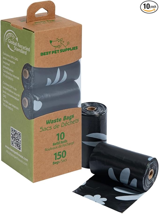 Best Pet Supplies Dog Poop Bags for Waste Refuse Cleanup, Doggy Roll Replacements for Outdoor Puppy Walking and Travel, Leak Proof and Tear Resistant, Thick Plastic - Black (Unscented), 150 Bags