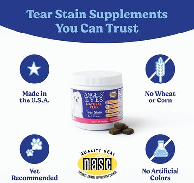 Angels' Eyes Natural Tear Stain Prevention Soft Chews for Dogs | Beef Flavor | 90 Count | Daily Supplement for All Breeds | No Wheat or Corn | Eyebright, Cranberry & Curcumin | NASC Quality