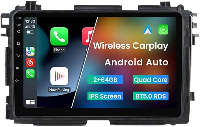 Android Stereo for Honda Vezel HR-V HRV 2013-2022, 9" Wireless Wired Car-Play Android Auto GPS Navigation IPS Touch Screen Blue-Tooth FM RDS Head Unit, 2GB RAM 64GB ROM