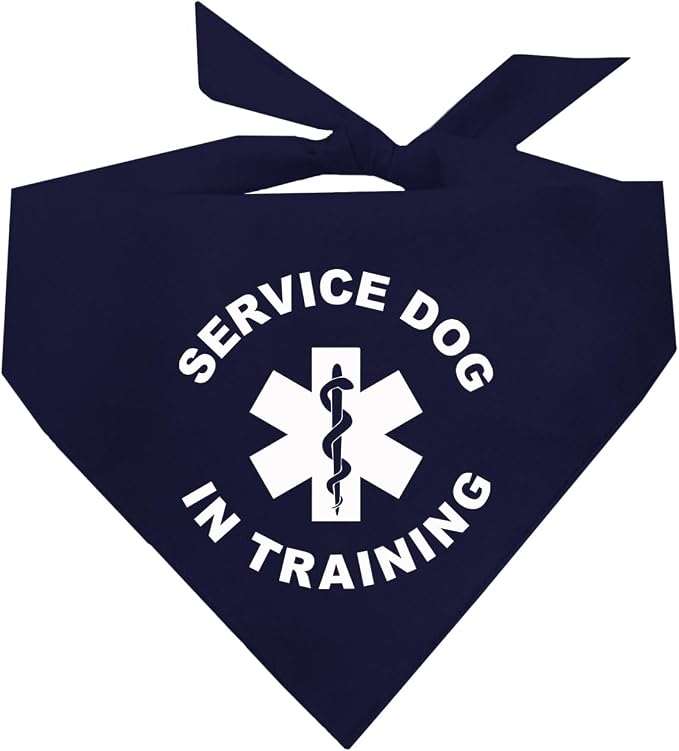 Service Dog in Training Dog Bandana | 100% Cotton Adjustable Triangle |Service Dog | Working Animal | Assistance |Navy, X-Small (289)