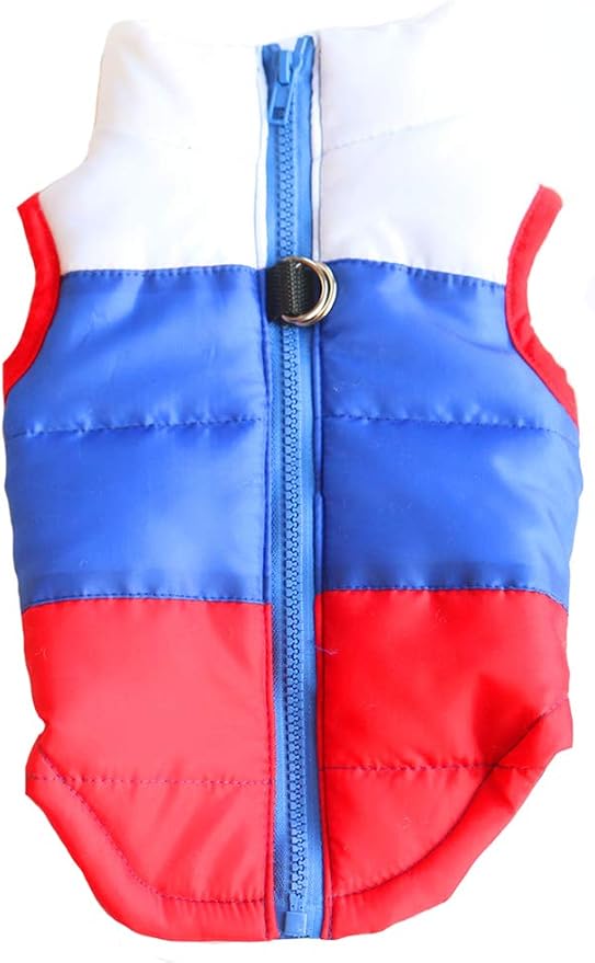 Winter Waterproof Windproof Dog Vest Coat Warm Dog Jacket for Cold Weather - XXS, White + Sapphire + Red