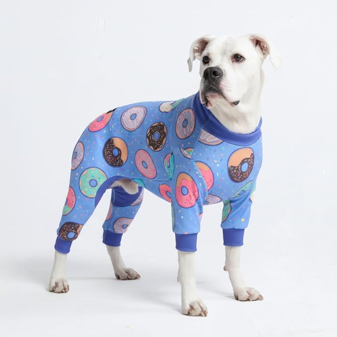 Spark Paws Dog Pajama, Dog Recovery Suit Male, Onesie, Ultra-Soft and 4-Way Stretch, for Small Medium and Large Breeds - Donuts - 4XL