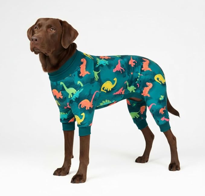 Spark Paws Dog Pajama, Dog Recovery Suit Male, Onesie, Ultra-Soft and 4-Way Stretch, for Small Medium and Large Breeds - Dinosaurs - 4XL