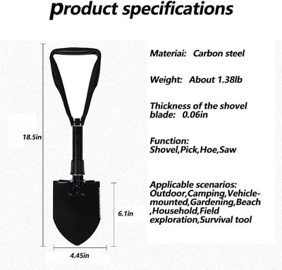 Folding Survival Shovel with Pick, Portable Carbon Steel Tactical Style Entrenching Tool for Snow, Off Road, Camping, Gardening, Beach, Digging (Green)