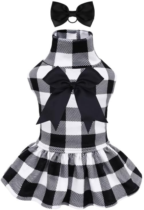 CuteBone Turtleneck Dog Velvet Dress Puppy Skirt Costume Pet Clothes Cat Apparel with Bow Hair Rope for Small Dogs CVD14L