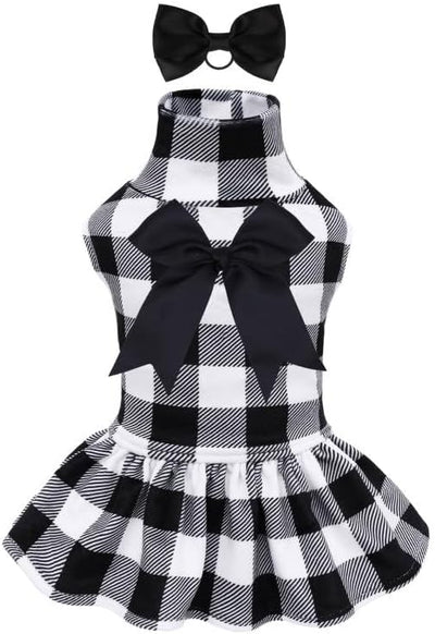CuteBone Turtleneck Dog Velvet Dress Puppy Skirt Costume Pet Clothes Cat Apparel with Bow Hair Rope for Small Dogs CVD14L