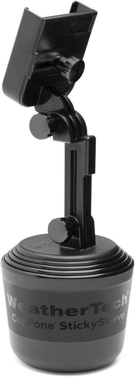 CupFone with Extension – Adjustable, Universal Cup Holder Cell Phone Mount Car & Truck Accessory – Best Design for iPhone & Smartphone Charging – Black Metal Knobs