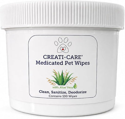 Creati Care Dog Ear Cleaner Wipes -Medicated Chlorhexidine Ketoconazole-Optic Cleanser for Dogs to Stop Ear Itching, and Infections and Controlling Ear Odor in Pets - 100 Wipes