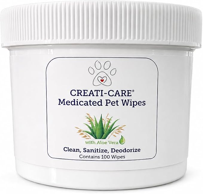 Creati Care Dog Ear Cleaner Wipes -Medicated Chlorhexidine Ketoconazole-Optic Cleanser for Dogs to Stop Ear Itching, and Infections and Controlling Ear Odor in Pets - 100 Wipes