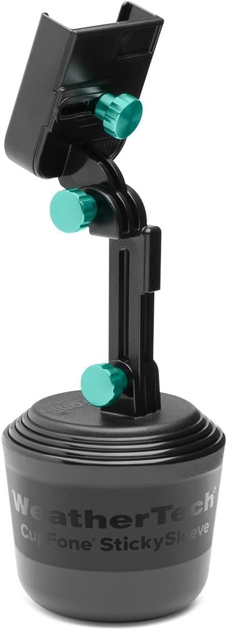 CupFone with Extension – Adjustable, Universal Cup Holder Cell Phone Mount Car & Truck Accessory – Best Design for iPhone & Smartphone Charging – Turquoise Metal Knobs