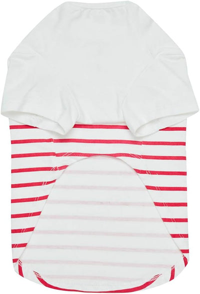 Blueberry Pet Soft & Comfy Summer Vacation Beach Cotton Dog T-Shirt in Pink Stripes, Sea Lover Shirt Tank Top Clothes, Back Length 16", for Medium Large Dogs