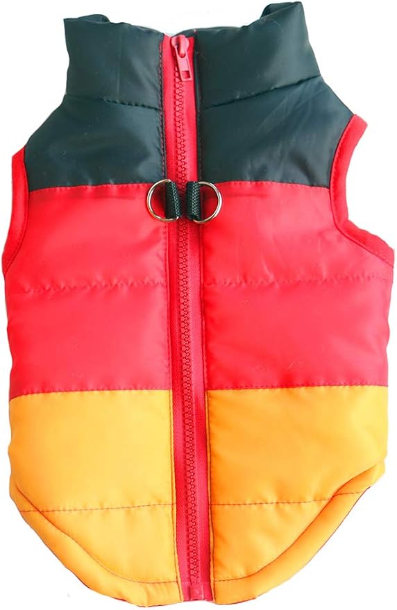 Winter Dog Coat - Windproof & Waterproof Vest for Cold Weather, Small & Medium Dogs - Black + Red + Yellow