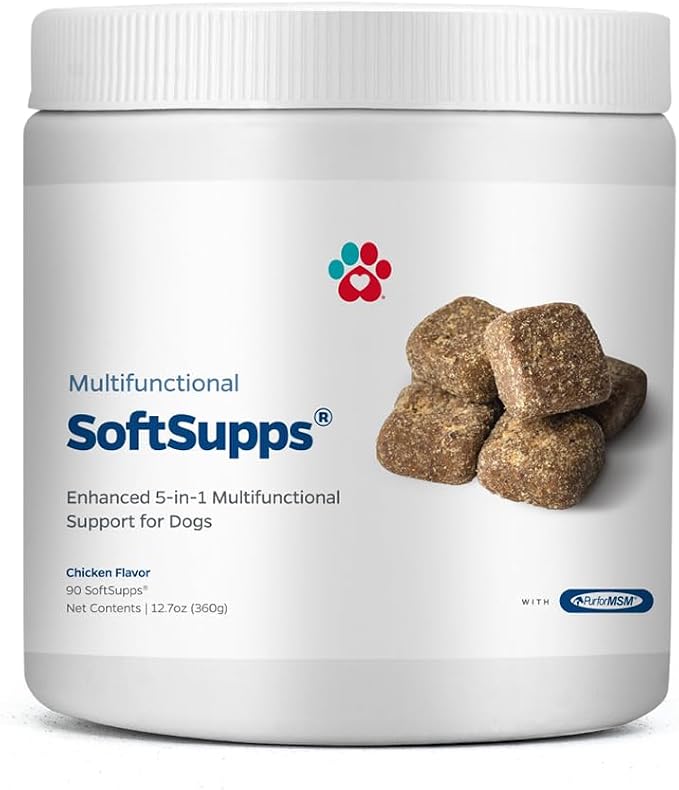 Multifunctional SoftSupps® 5-in-1 Health Supplement for Dogs, Joint Mobility Support, Glucosamine Chondroitin MSM, CoQ10, Omega 3 Fish Oil, Probiotics, Immune & Gut Support, 90 Ct