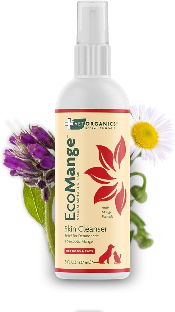 EcoMange Mange Relief for Dogs & Cats – 8 Oz. Cat & Dog Itch Relief, Sarcoptic & Demodectic Mite Spray – Herbal Extract & Essential Oil Itch Relief for Dogs – Natural Cat & Dog Sprays by