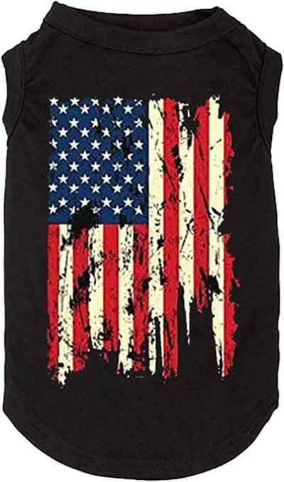American Flag Dog Shirt - 4th of July Funny Graphic T-Shirts & Sport Vest - X-Large, Black