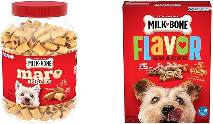 Milk-Bone Dog Treats Bundle: MaroSnacks Beef 40 Ounce + Flavor Snacks Small Biscuit 24 Ounce