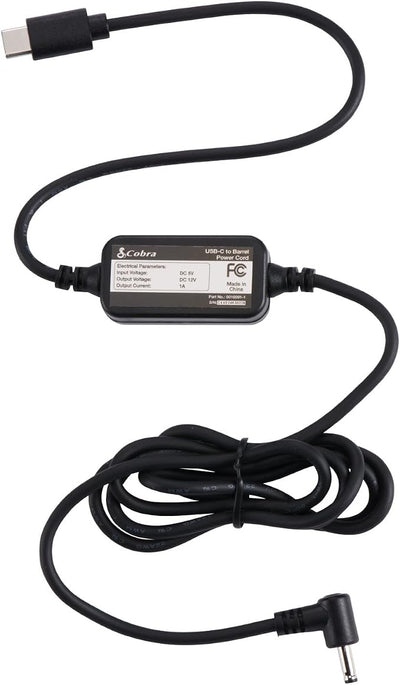 USB-C to Barrel Connector Radar Detector Power Cable for Cobra Radar Detectors, Compatible with Cobra RAD350 380 450 480i 700i and Suitable for Radar Detector Windshield Mount