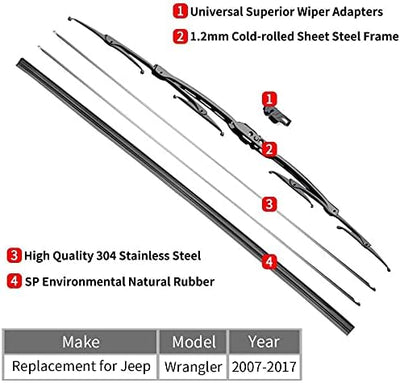Replacement for Jeep Wrangler Windshield Wiper Blades - 15"+15" Front Window Wiper - fit 2007-2017 Vehicles - OTUAYAUTO Factory Aftermarket