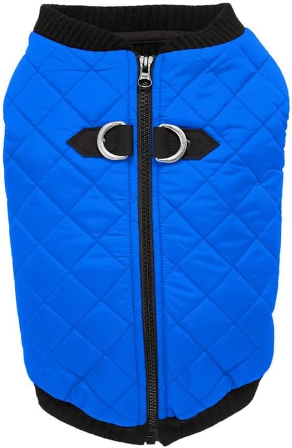 Fashion Vest Dog Jacket - Blue, X-Large - Warm Zip Up Bomber Vest with Dual D Ring Leash - Winter Water Resistant Small Dog Sweater