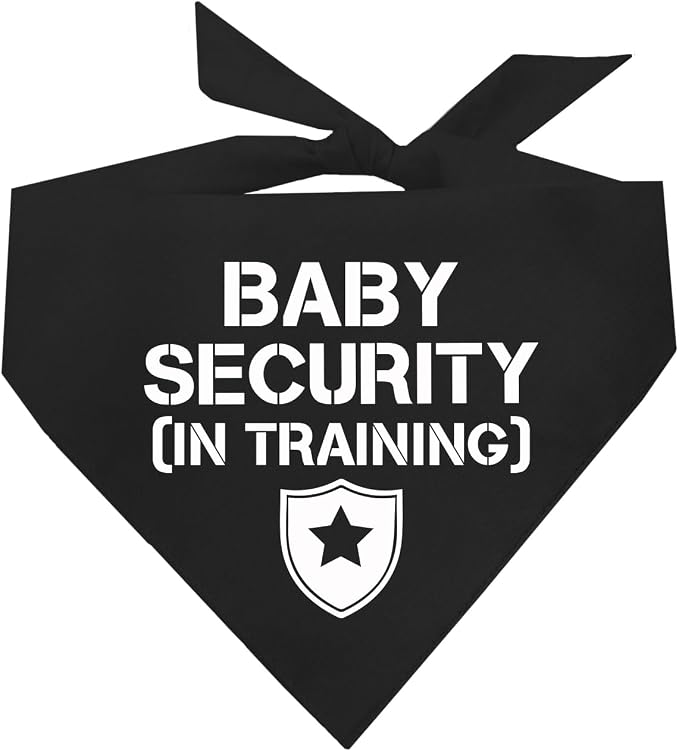 Baby Security in Training Dog Bandana | 100% Cotton Adjustable Triangle | Made in USA | New Baby | Pregnancy Announcement Photoshoot Prop | Gender Reveal | Black One Size (223)