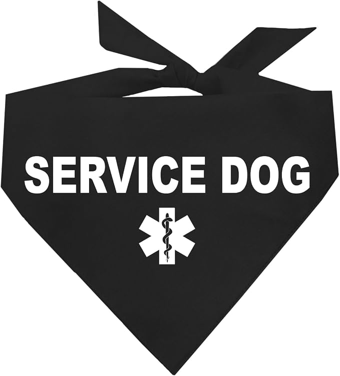 Service Dog Dog Bandana | 100% Cotton Adjustable Triangle |Service Dog | Working Animal | Assistance |Black, One Size (307)
